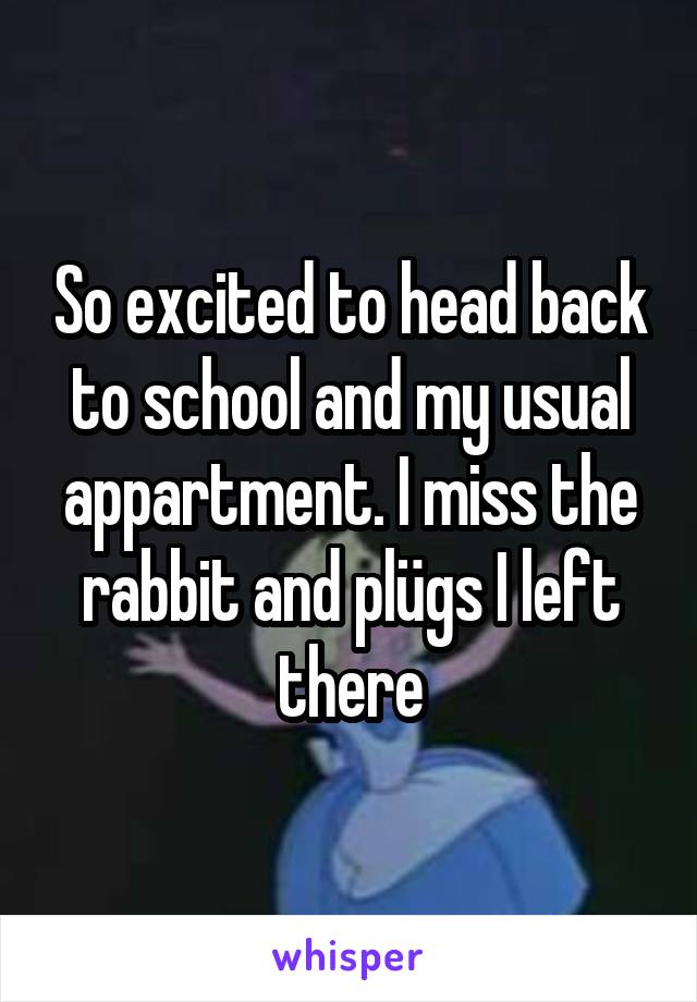 So excited to head back to school and my usual appartment. I miss the rabbit and plügs I left there