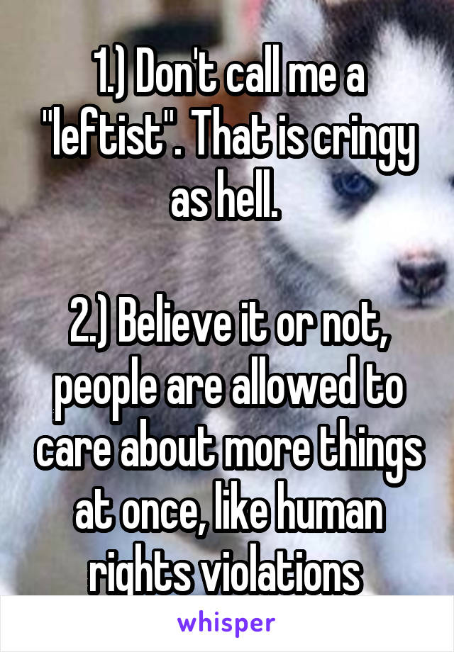 1.) Don't call me a "leftist". That is cringy as hell. 

2.) Believe it or not, people are allowed to care about more things at once, like human rights violations 