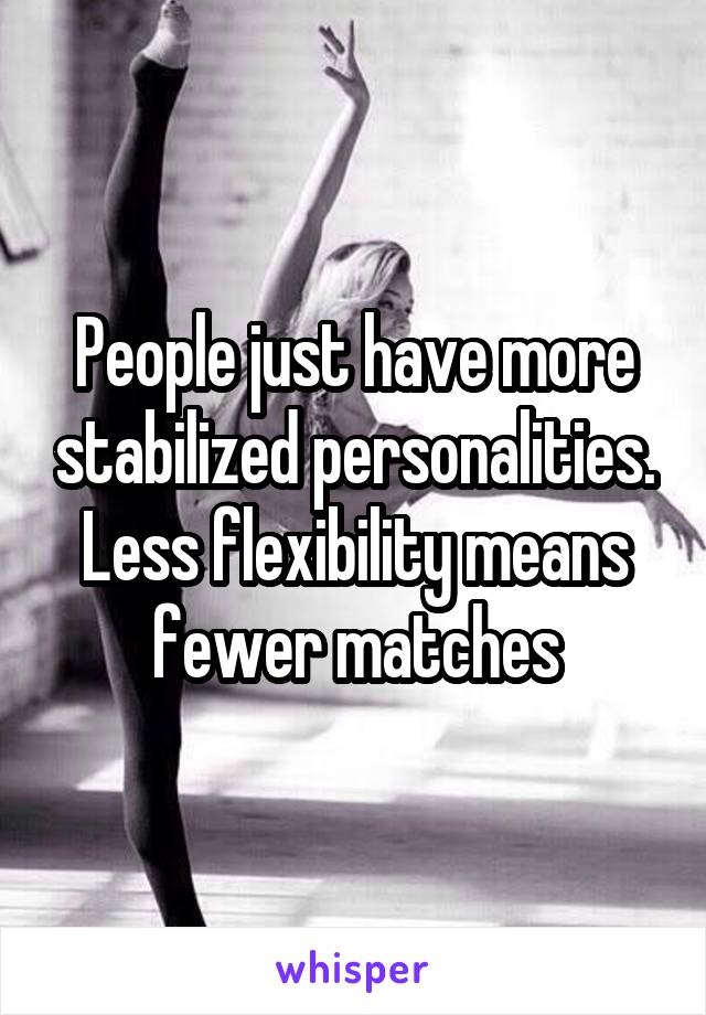 People just have more stabilized personalities. Less flexibility means fewer matches