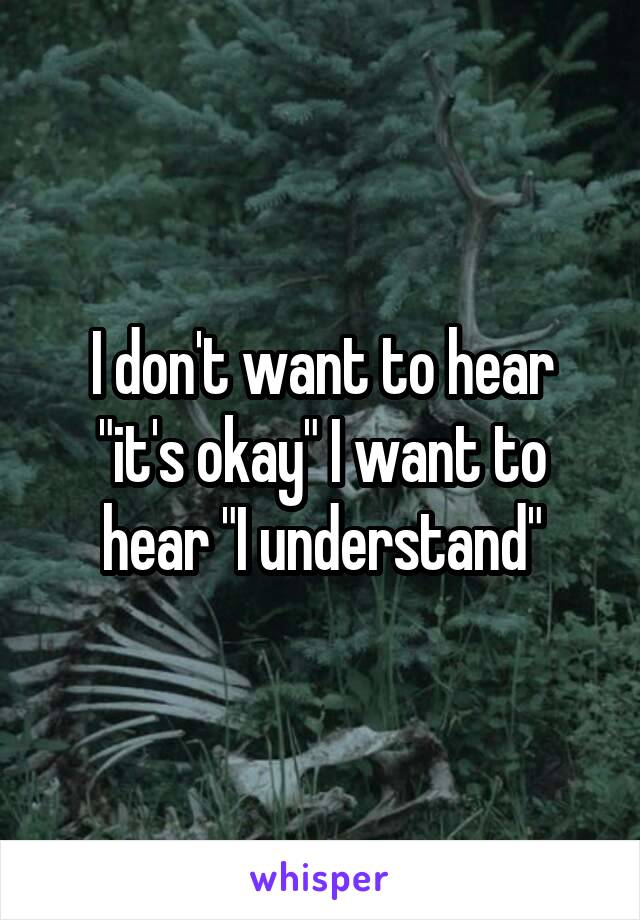 I don't want to hear "it's okay" I want to hear "I understand"