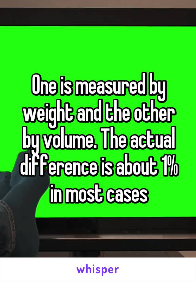One is measured by weight and the other by volume. The actual difference is about 1% in most cases