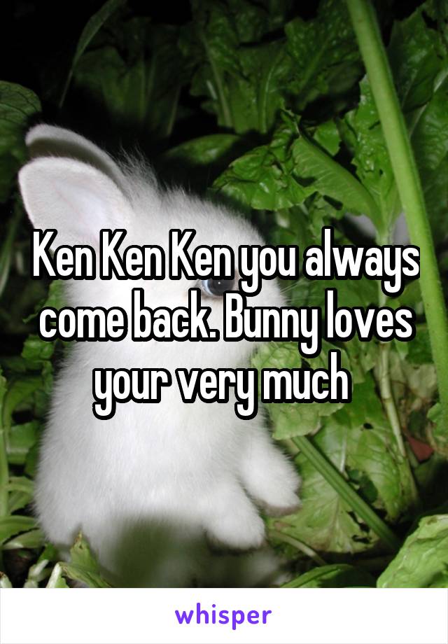 Ken Ken Ken you always come back. Bunny loves your very much 