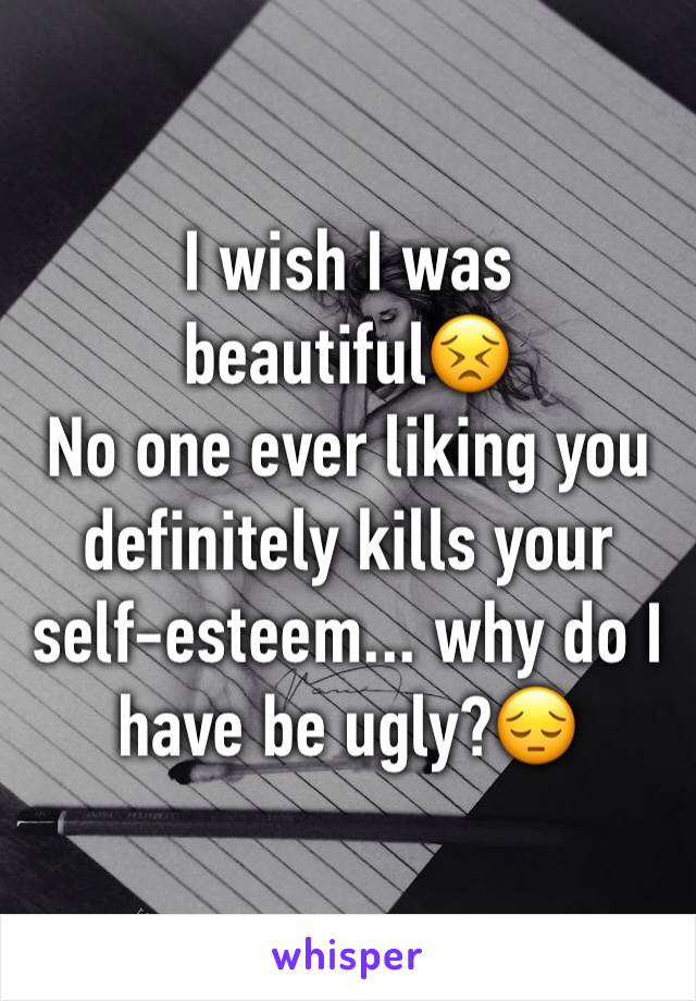 I wish I was beautiful😣 
No one ever liking you definitely kills your self-esteem... why do I have be ugly?😔