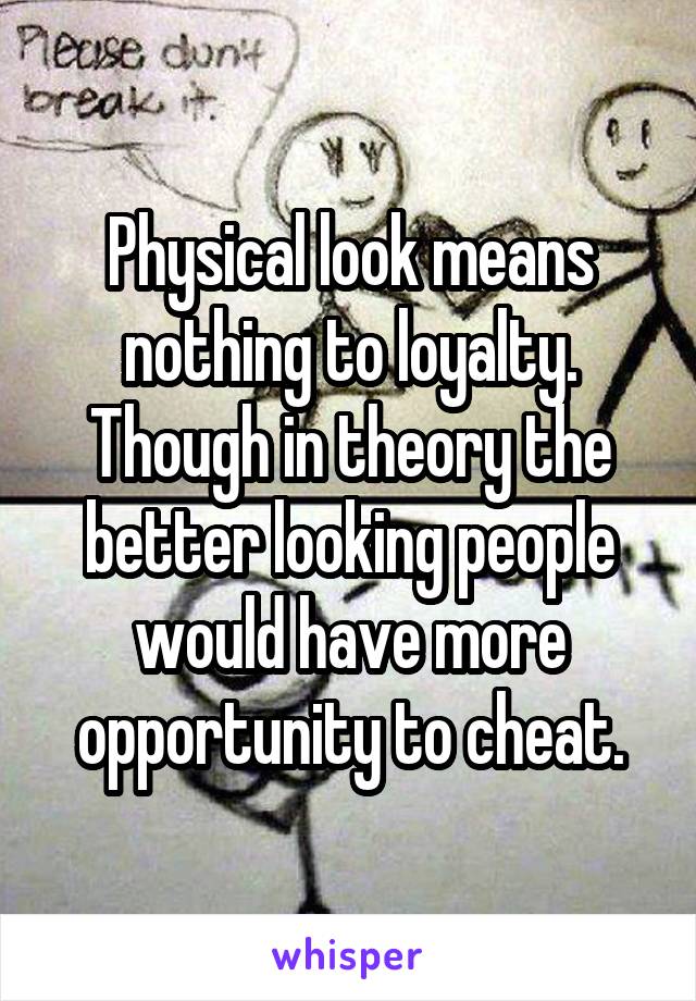 Physical look means nothing to loyalty. Though in theory the better looking people would have more opportunity to cheat.