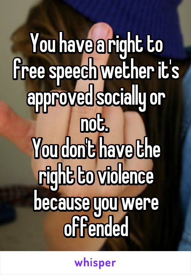 You have a right to free speech wether it's approved socially or not. 
You don't have the right to violence because you were offended