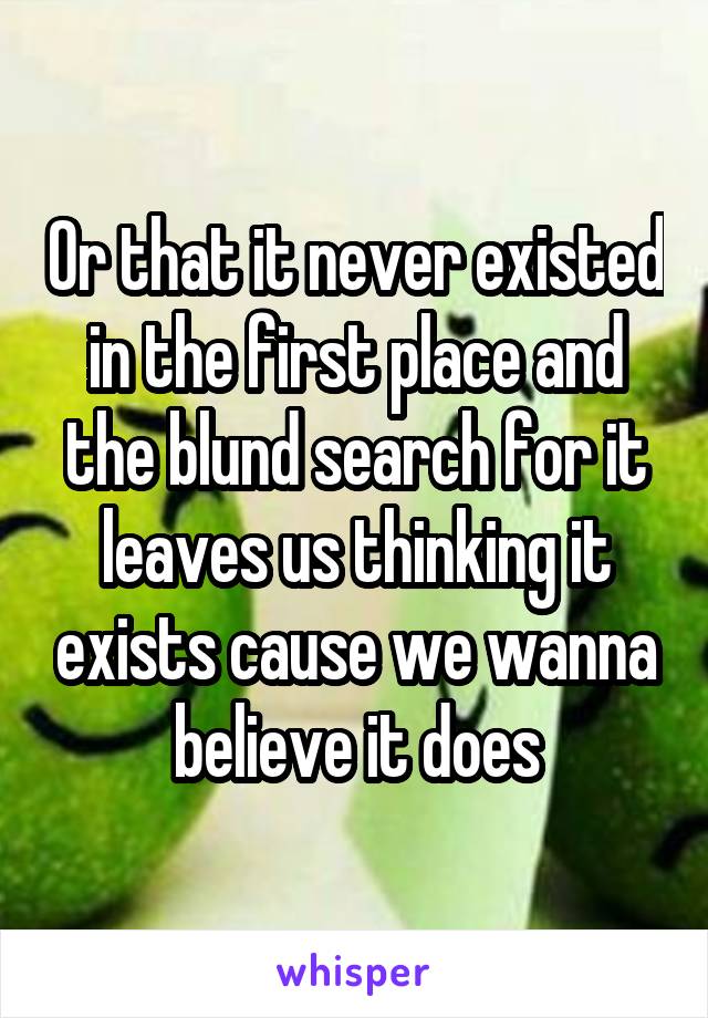 Or that it never existed in the first place and the blund search for it leaves us thinking it exists cause we wanna believe it does