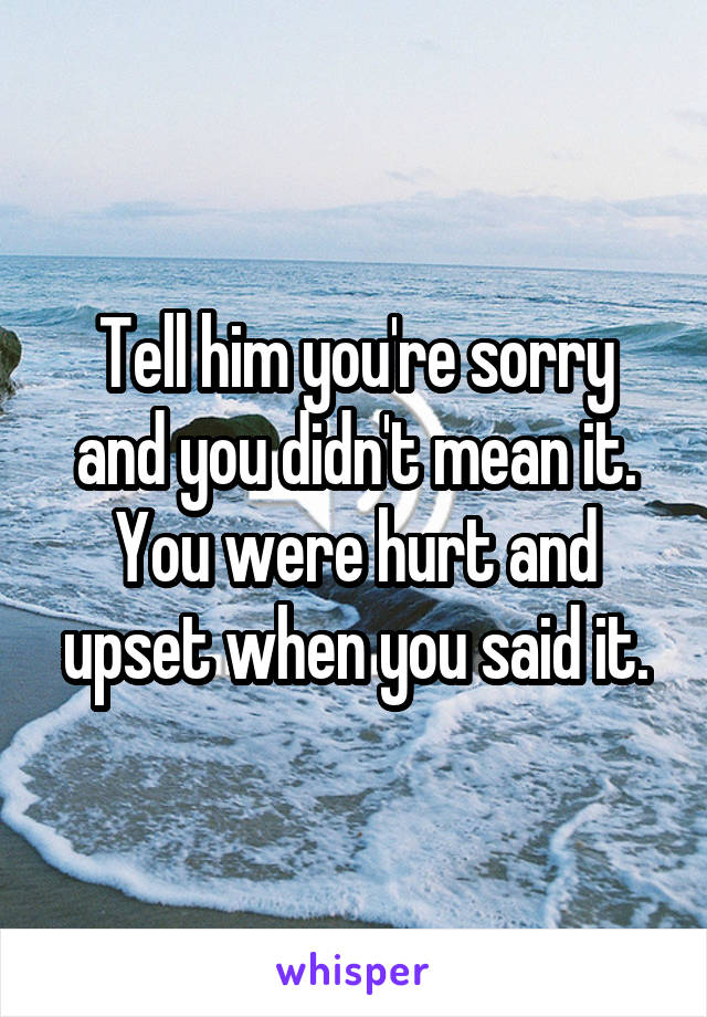 Tell him you're sorry and you didn't mean it. You were hurt and upset when you said it.