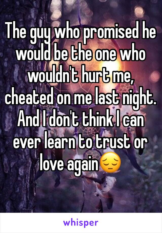 The guy who promised he would be the one who wouldn't hurt me, cheated on me last night. And I don't think I can ever learn to trust or love again😔