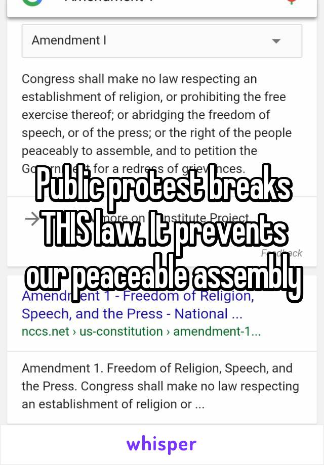 Public protest breaks THIS law. It prevents our peaceable assembly