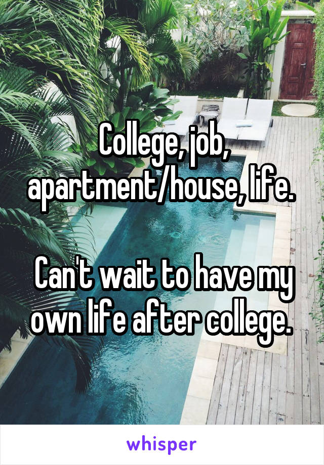College, job, apartment/house, life. 

Can't wait to have my own life after college. 