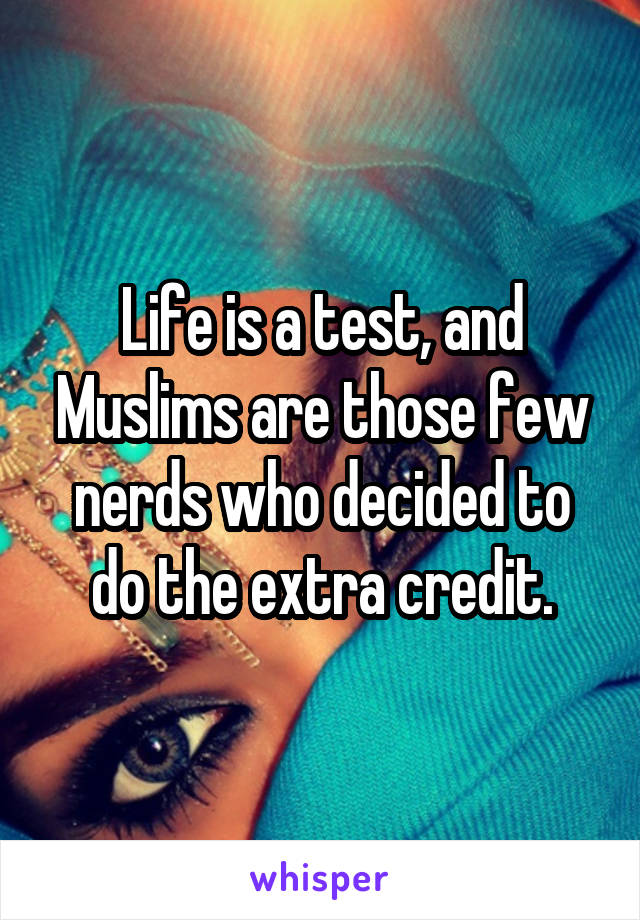 Life is a test, and Muslims are those few nerds who decided to do the extra credit.