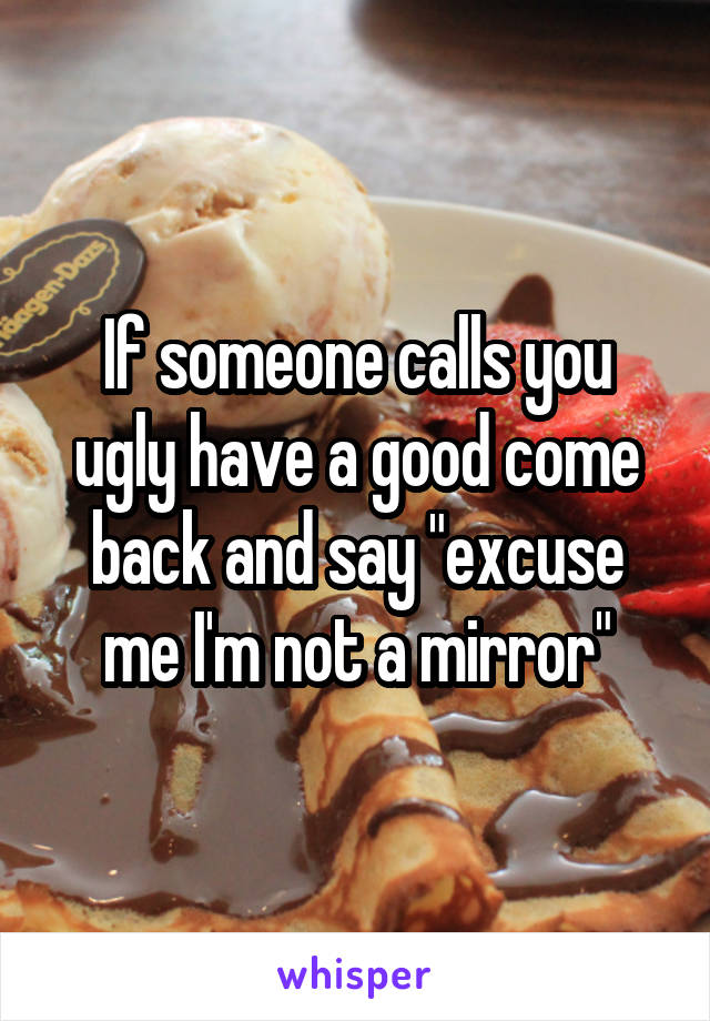 If someone calls you ugly have a good come back and say "excuse me I'm not a mirror"
