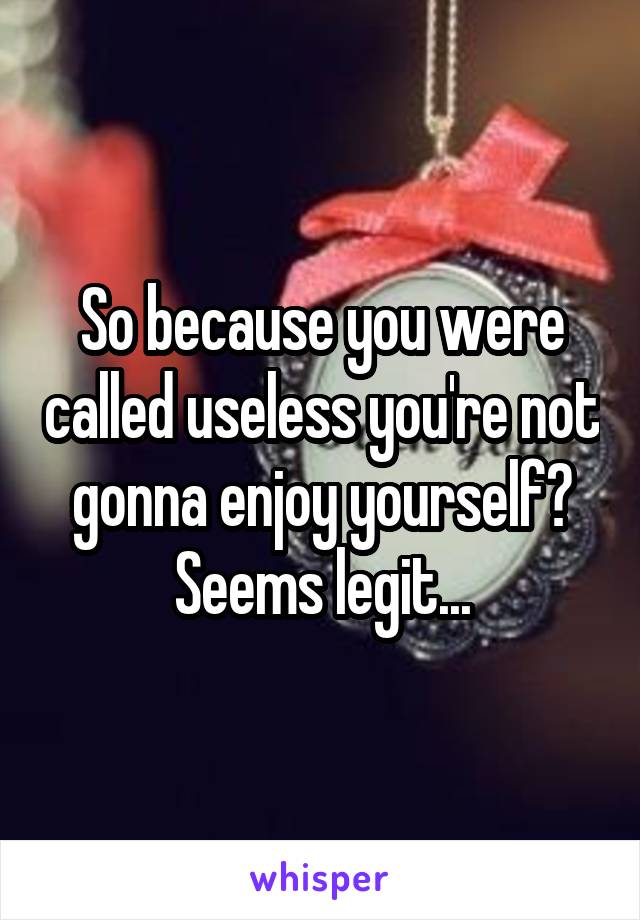 So because you were called useless you're not gonna enjoy yourself? Seems legit...