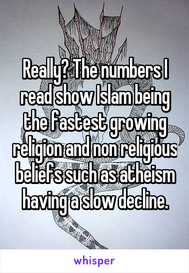 Really? The numbers I read show Islam being the fastest growing religion and non religious beliefs such as atheism having a slow decline.