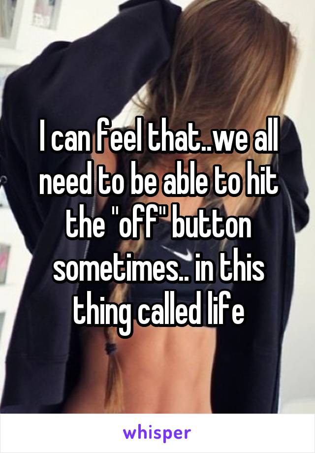 I can feel that..we all need to be able to hit the "off" button sometimes.. in this thing called life