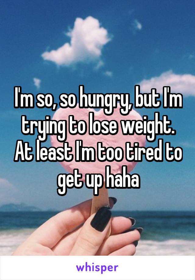 I'm so, so hungry, but I'm trying to lose weight. At least I'm too tired to get up haha