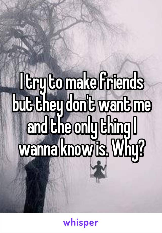 I try to make friends but they don't want me and the only thing I wanna know is. Why?