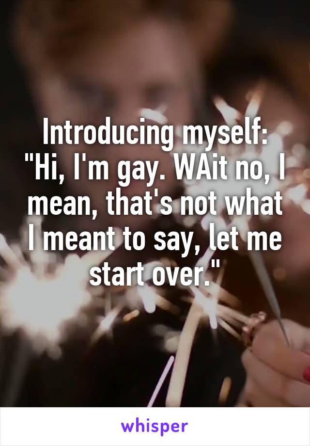 Introducing myself: "Hi, I'm gay. WAit no, I mean, that's not what I meant to say, let me start over."
