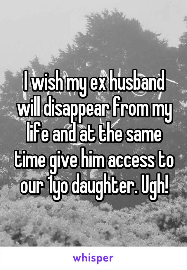 I wish my ex husband will disappear from my life and at the same time give him access to our 1yo daughter. Ugh!