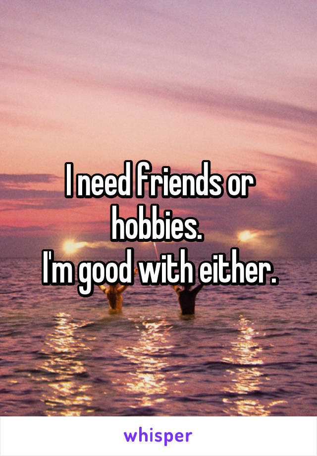 I need friends or hobbies. 
 I'm good with either. 