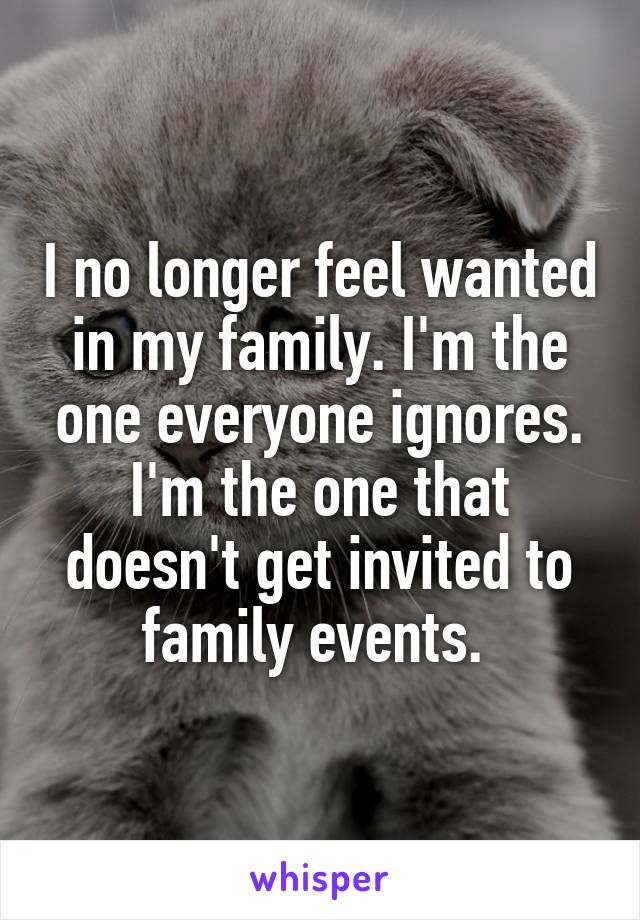 I no longer feel wanted in my family. I'm the one everyone ignores. I'm the one that doesn't get invited to family events. 