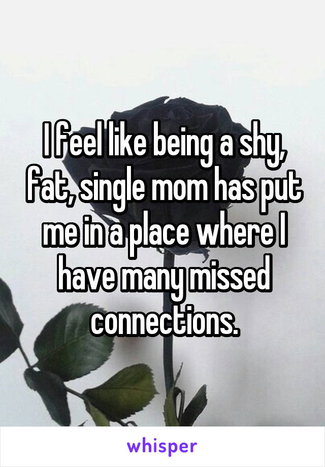 I feel like being a shy, fat, single mom has put me in a place where I have many missed connections.