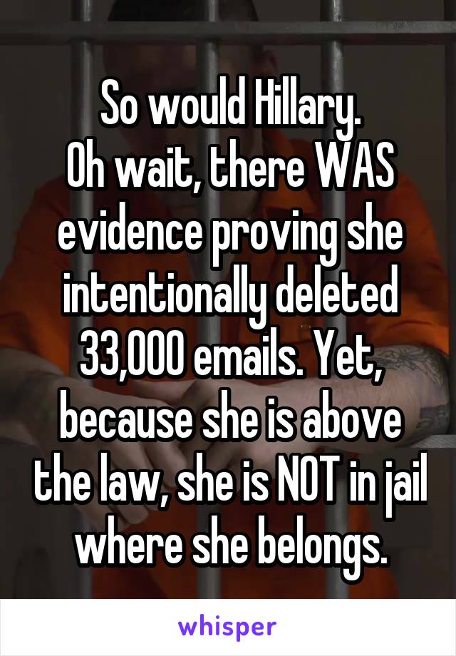 So would Hillary.
Oh wait, there WAS evidence proving she intentionally deleted 33,000 emails. Yet, because she is above the law, she is NOT in jail where she belongs.