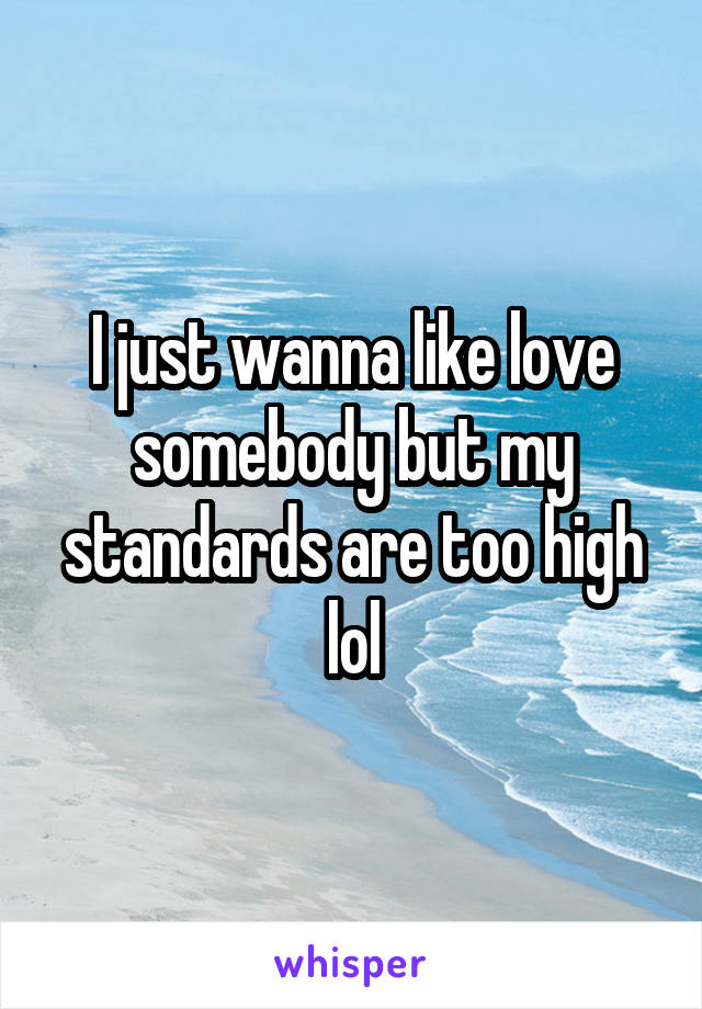 I just wanna like love somebody but my standards are too high lol