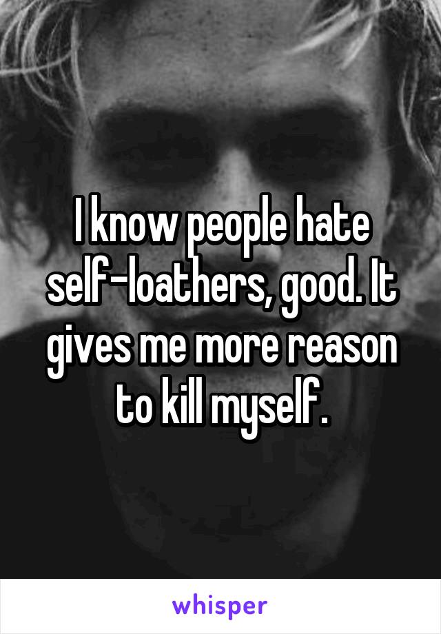 I know people hate self-loathers, good. It gives me more reason to kill myself.