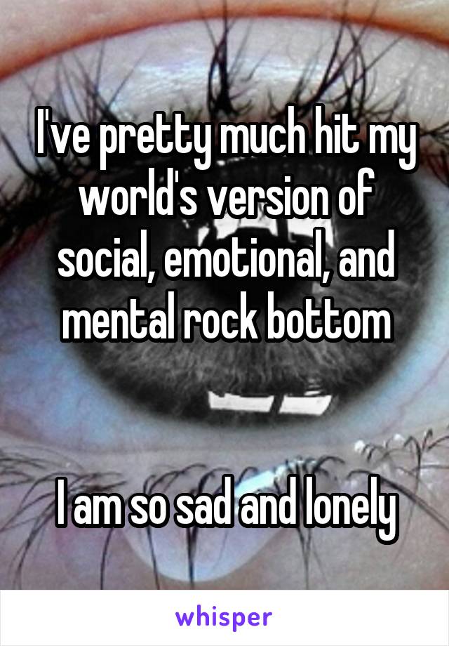 I've pretty much hit my world's version of social, emotional, and mental rock bottom


I am so sad and lonely