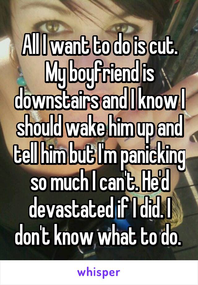 All I want to do is cut. My boyfriend is downstairs and I know I should wake him up and tell him but I'm panicking so much I can't. He'd devastated if I did. I don't know what to do. 