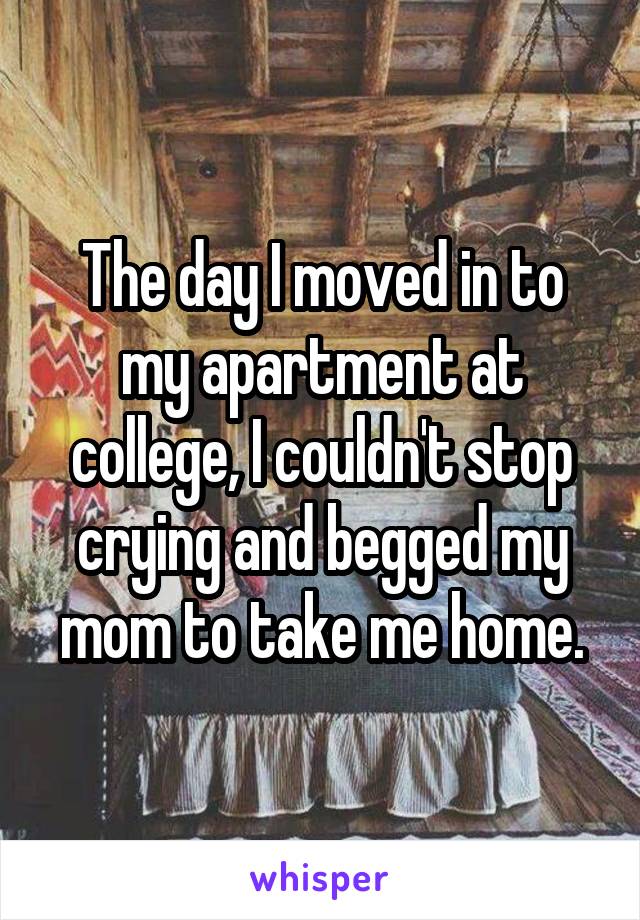 The day I moved in to my apartment at college, I couldn't stop crying and begged my mom to take me home.