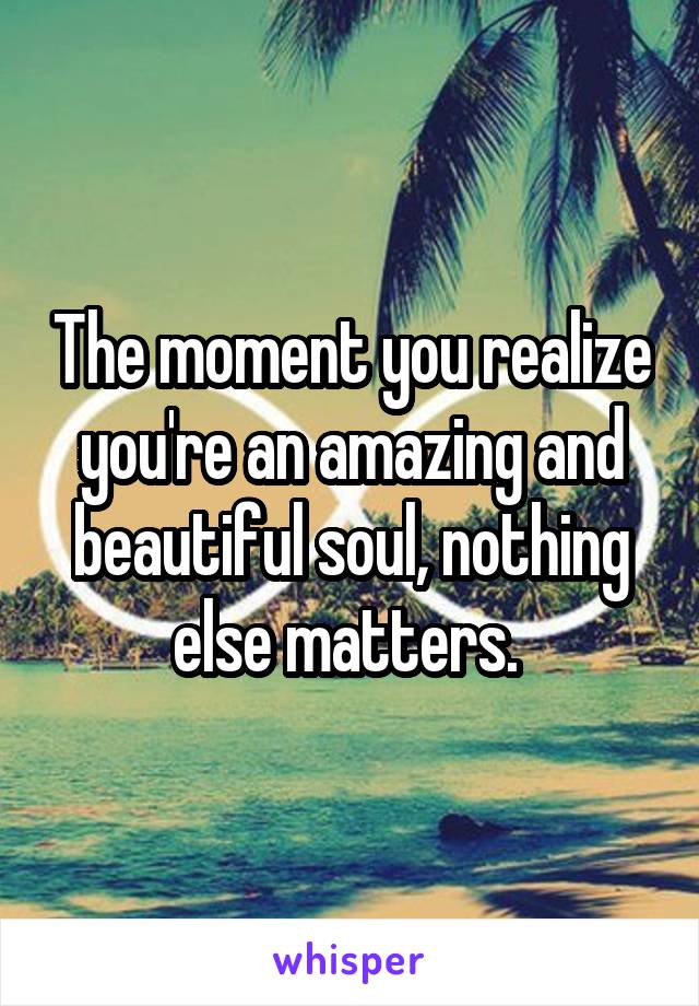 The moment you realize you're an amazing and beautiful soul, nothing else matters. 