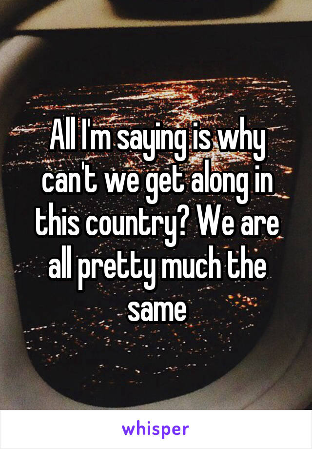 All I'm saying is why can't we get along in this country? We are all pretty much the same