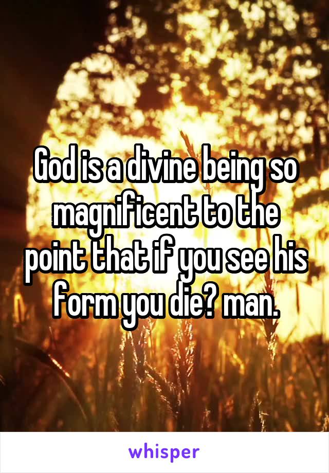 God is a divine being so magnificent to the point that if you see his form you die? man.