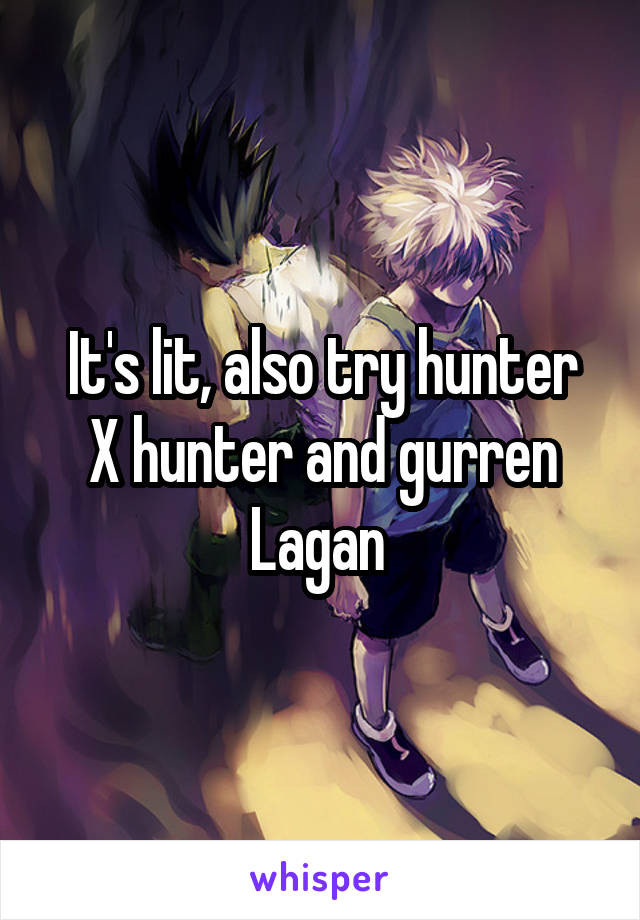 It's lit, also try hunter
X hunter and gurren Lagan 