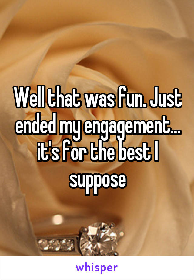 Well that was fun. Just ended my engagement... it's for the best I suppose