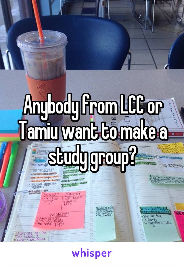 Anybody from LCC or Tamiu want to make a study group?