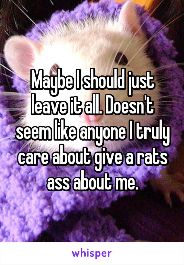 Maybe I should just leave it all. Doesn't seem like anyone I truly care about give a rats ass about me.