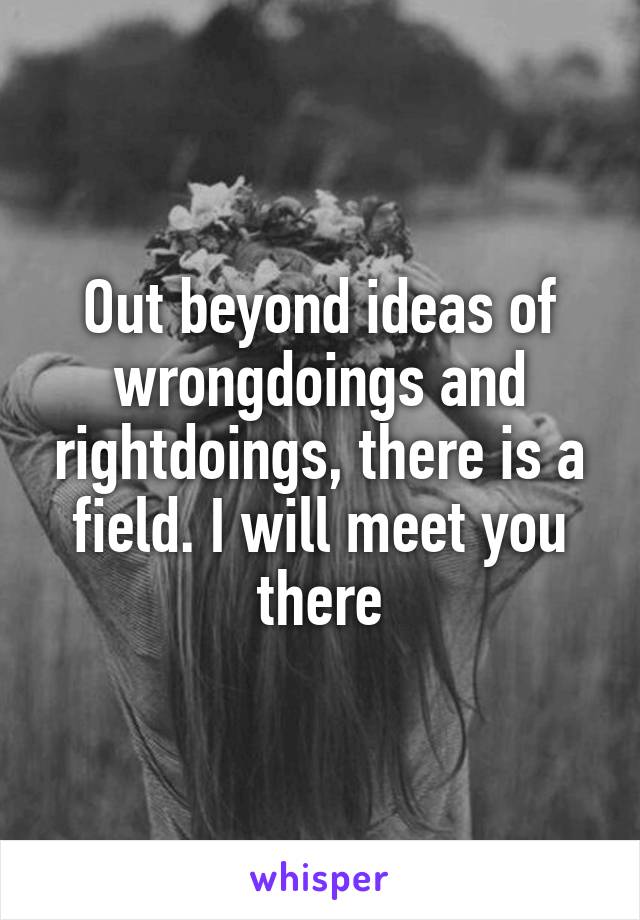 Out beyond ideas of wrongdoings and rightdoings, there is a field. I will meet you there