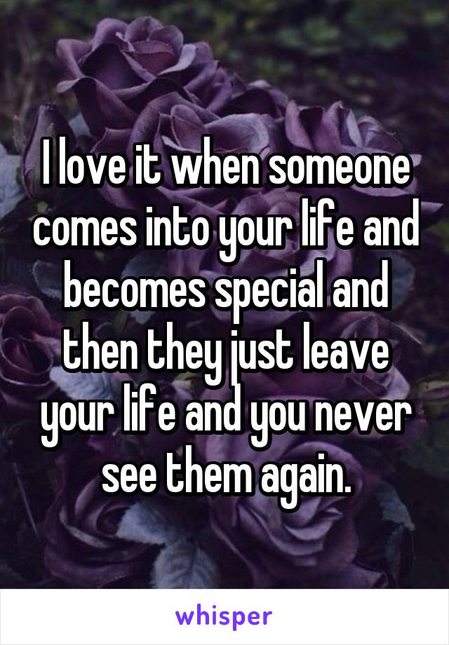 I love it when someone comes into your life and becomes special and then they just leave your life and you never see them again.