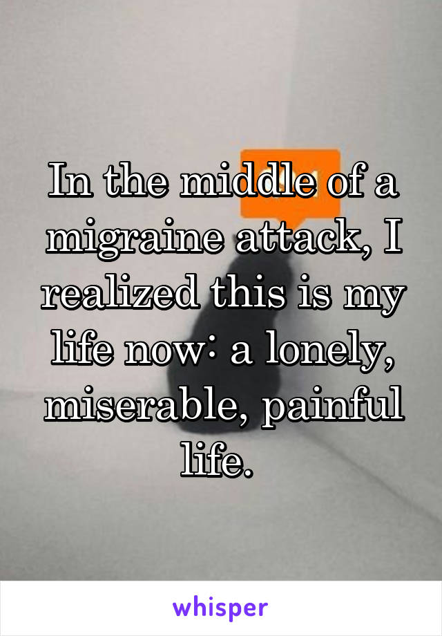 In the middle of a migraine attack, I realized this is my life now: a lonely, miserable, painful life. 