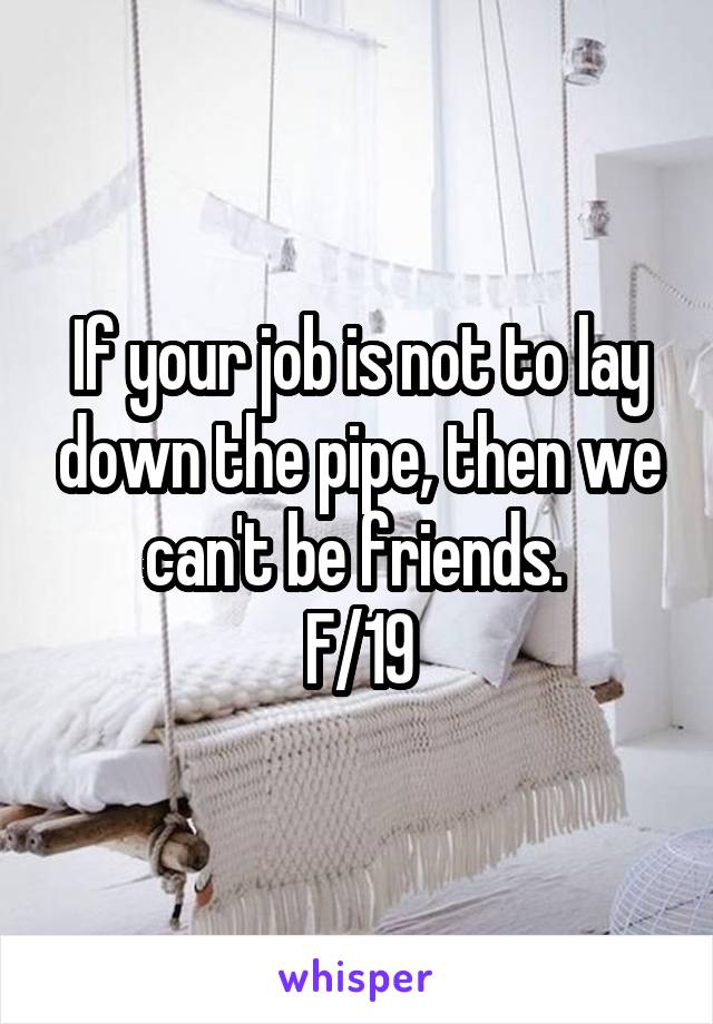 If your job is not to lay down the pipe, then we can't be friends. 
F/19