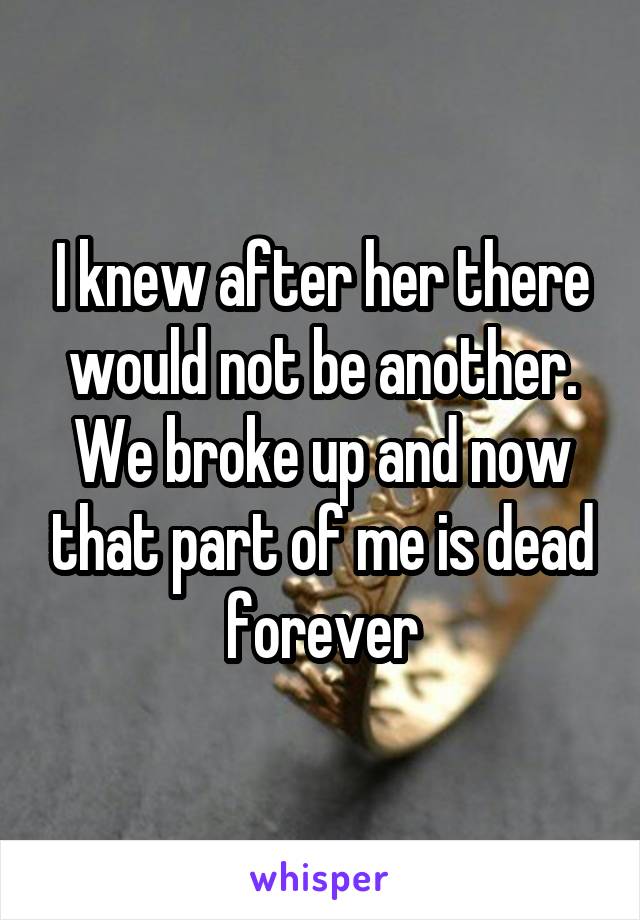 I knew after her there would not be another. We broke up and now that part of me is dead forever