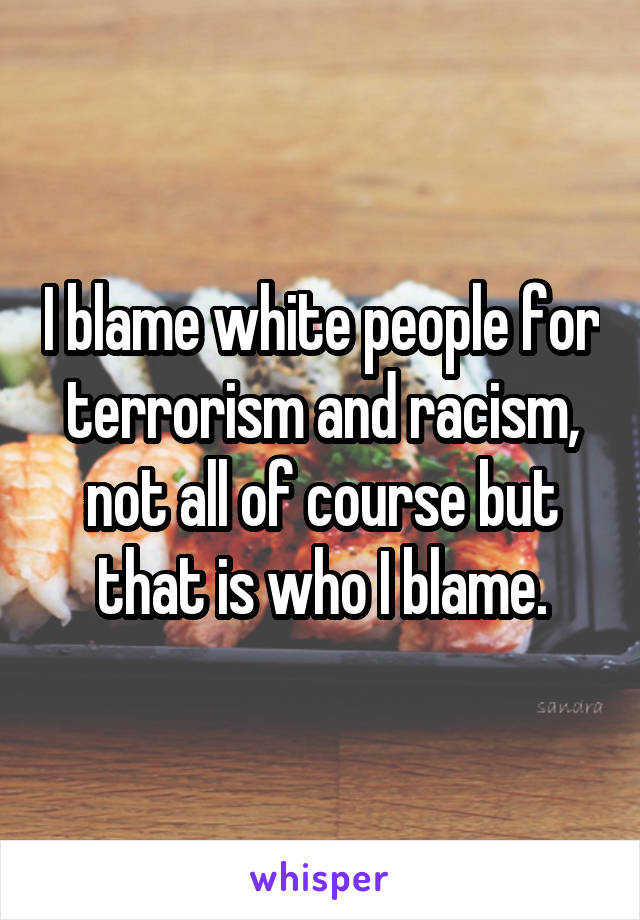 I blame white people for terrorism and racism, not all of course but that is who I blame.