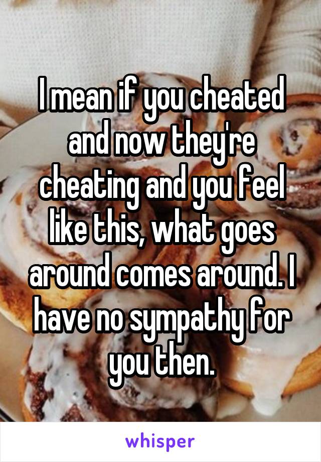 I mean if you cheated and now they're cheating and you feel like this, what goes around comes around. I have no sympathy for you then.