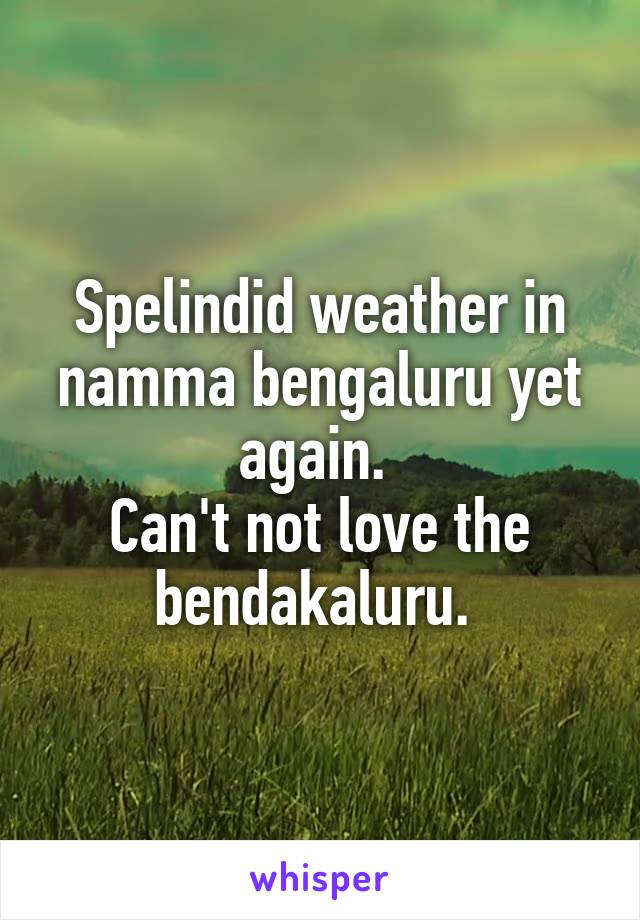 Spelindid weather in namma bengaluru yet again. 
Can't not love the bendakaluru. 