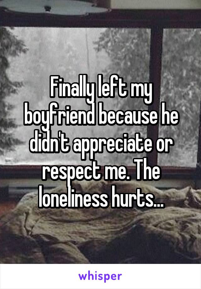 Finally left my boyfriend because he didn't appreciate or respect me. The loneliness hurts...