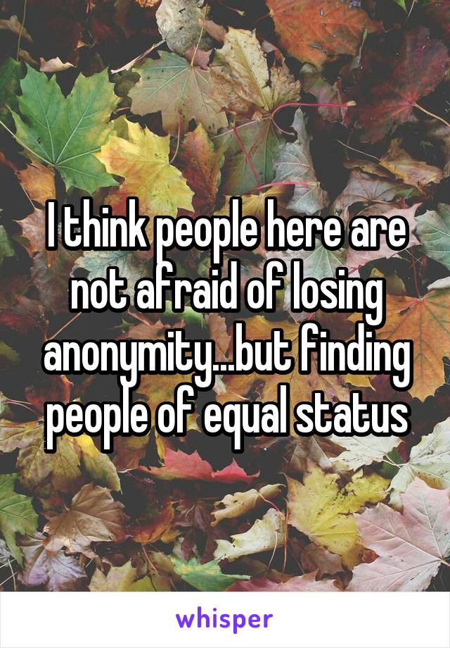 I think people here are not afraid of losing anonymity...but finding people of equal status