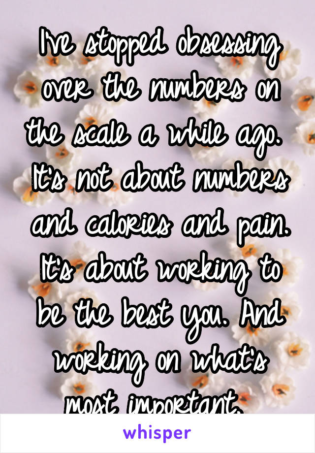 I've stopped obsessing over the numbers on the scale a while ago. 
It's not about numbers and calories and pain.
It's about working to be the best you. And working on what's most important. 